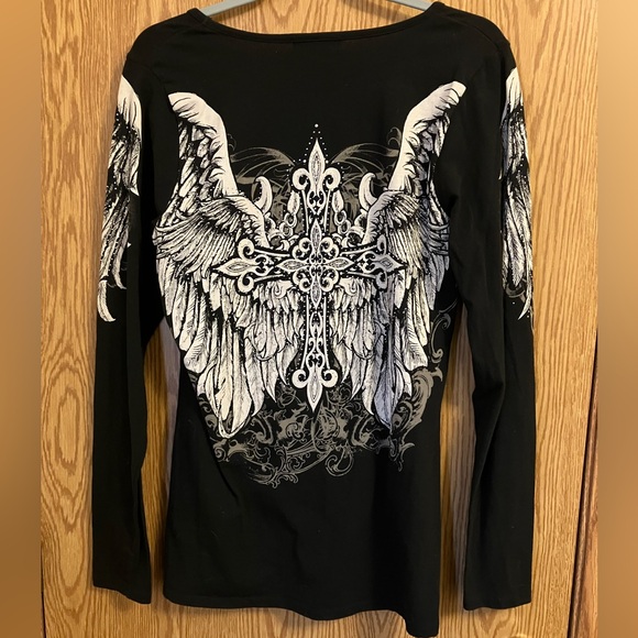 Los Angeles Bus Stop Black Angel Wing Graphic Top long sleeve Women’s XL - Picture 4 of 5